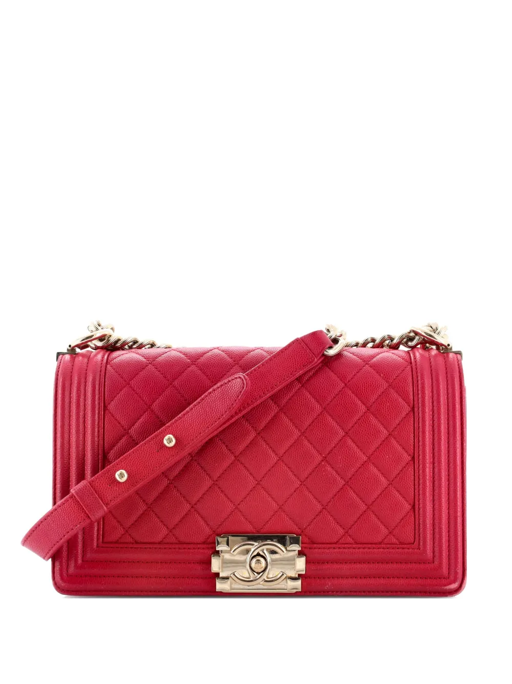 Pre-owned Chanel Boy Flap Bag Quilted Caviar New Medium Crossbody Bag In Red