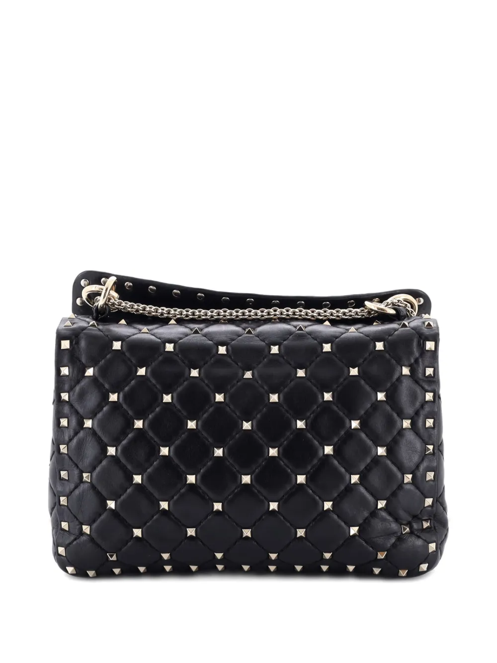 Pre-owned Valentino Garavani Rockstud Spike Flap Bag Quilted Leather Medium Crossbody Bag In Black