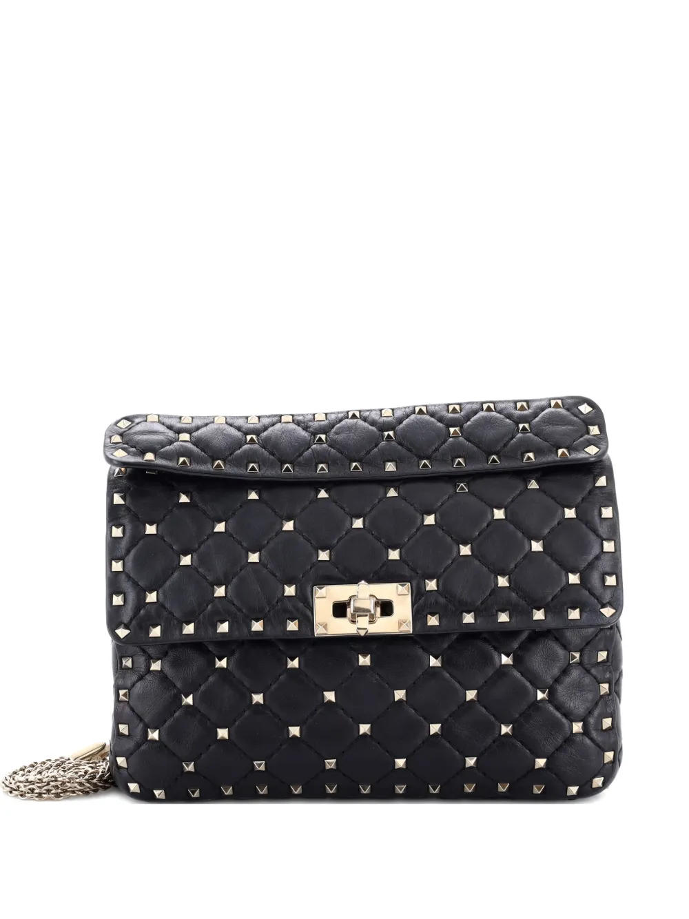 Pre-owned Valentino Garavani Rockstud Spike Flap Bag Quilted Leather Medium Crossbody Bag In Black