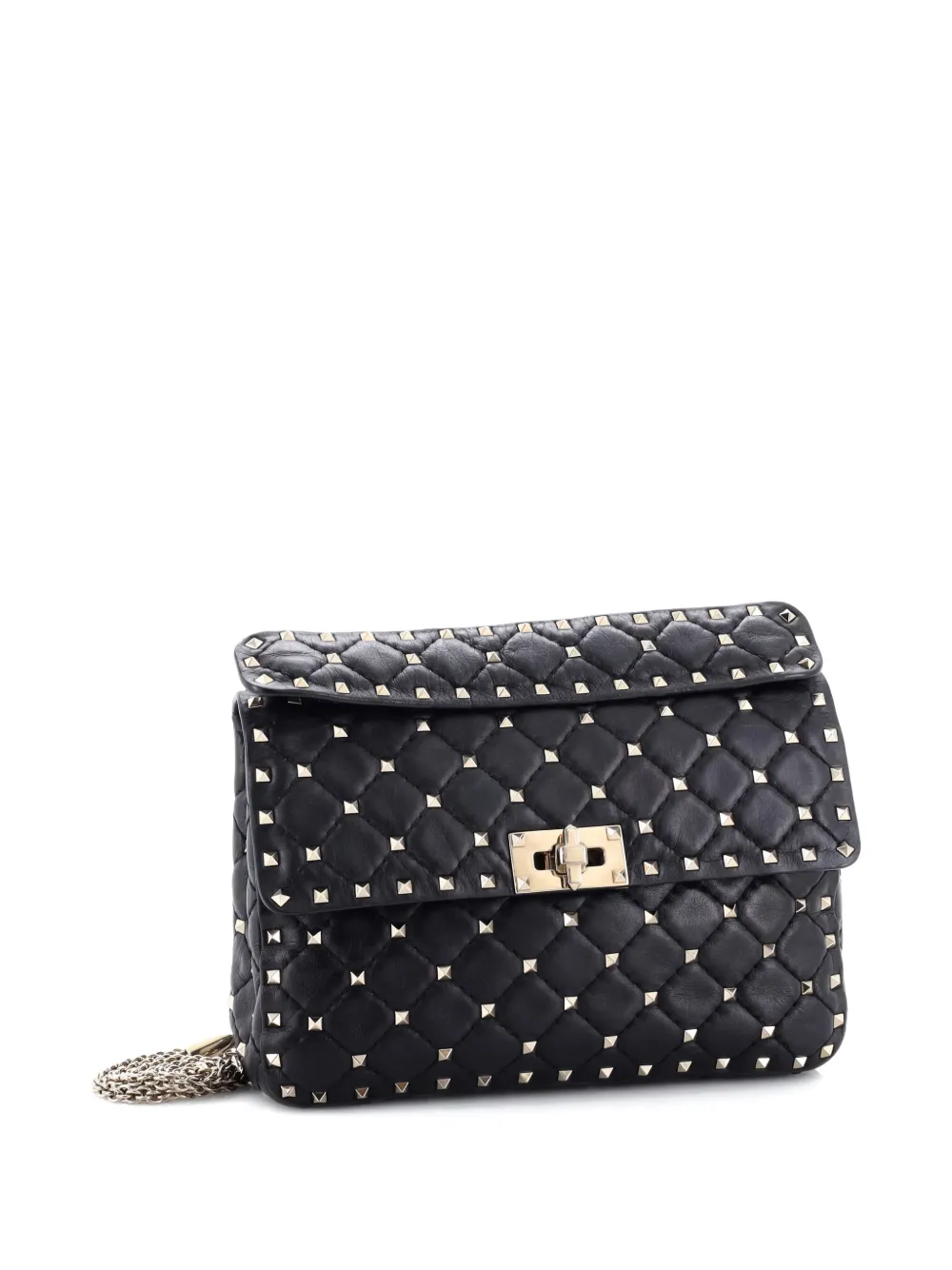 Pre-owned Valentino Garavani Rockstud Spike Flap Bag Quilted Leather Medium Crossbody Bag In Black