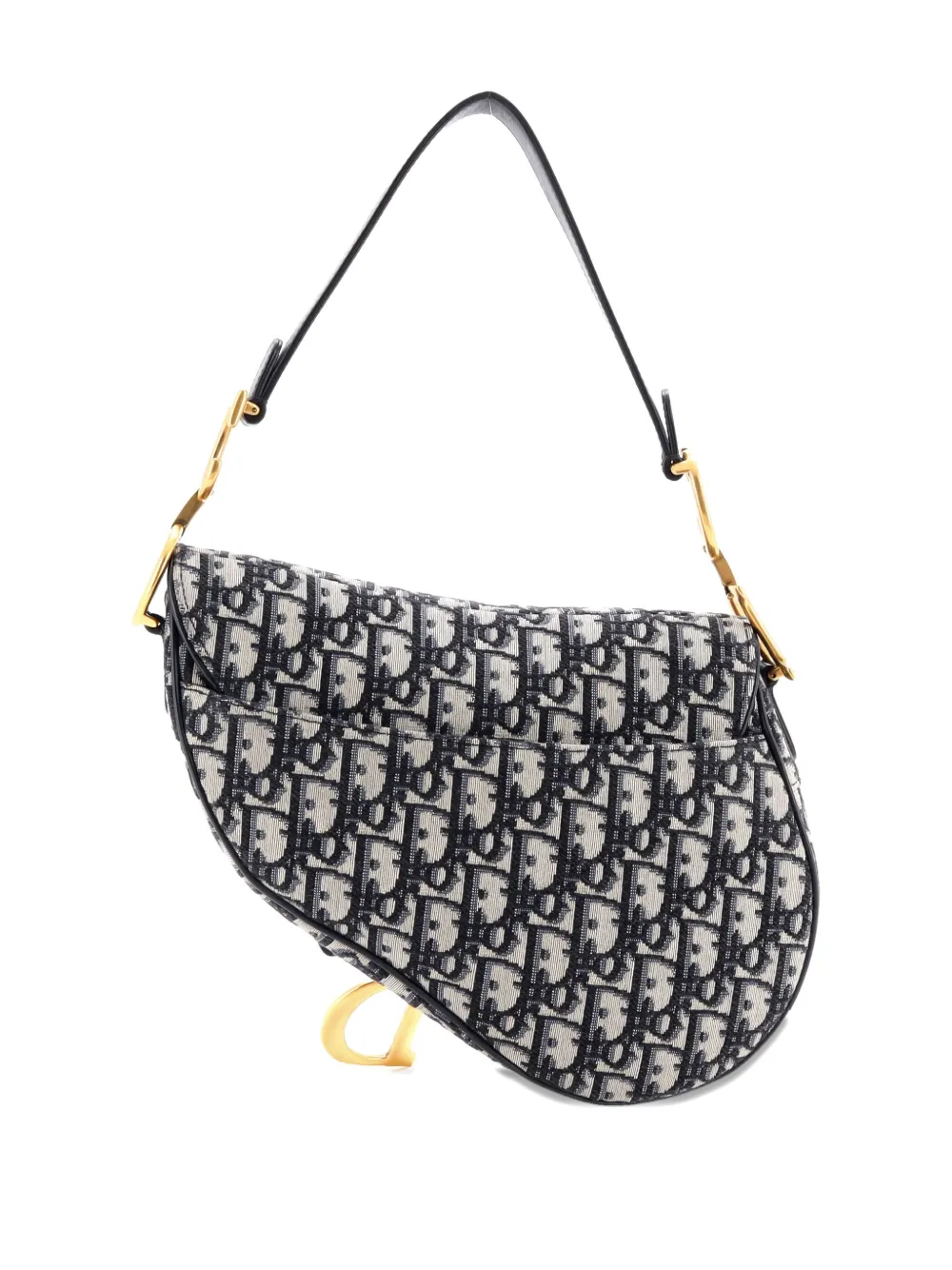 DIOR Pre-owned Saddle Handbag Oblique Canvas Medium Shoulder Bag In Blue