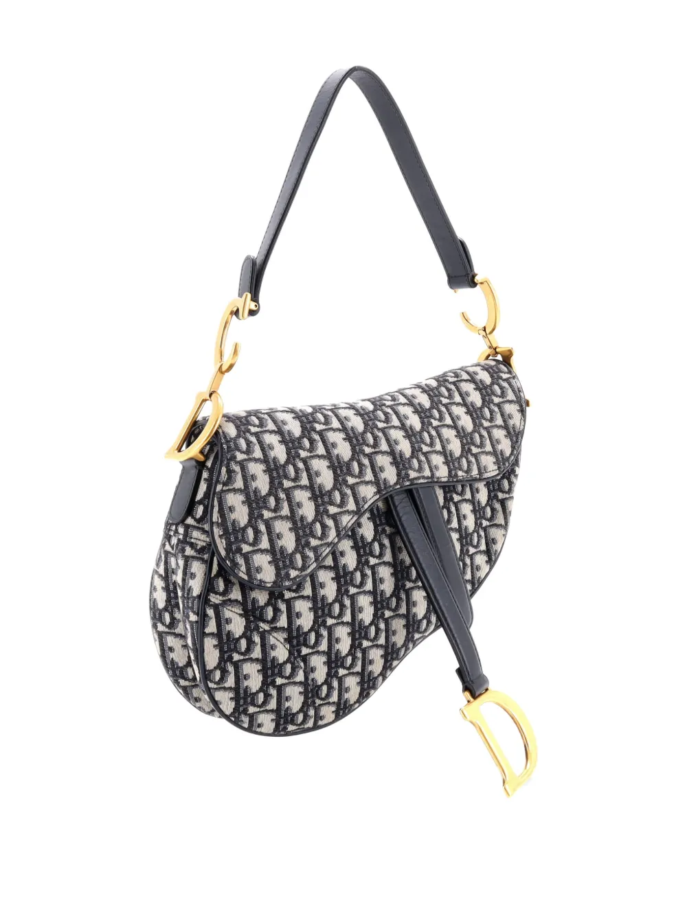 DIOR Pre-owned Saddle Handbag Oblique Canvas Medium Shoulder Bag In Blue