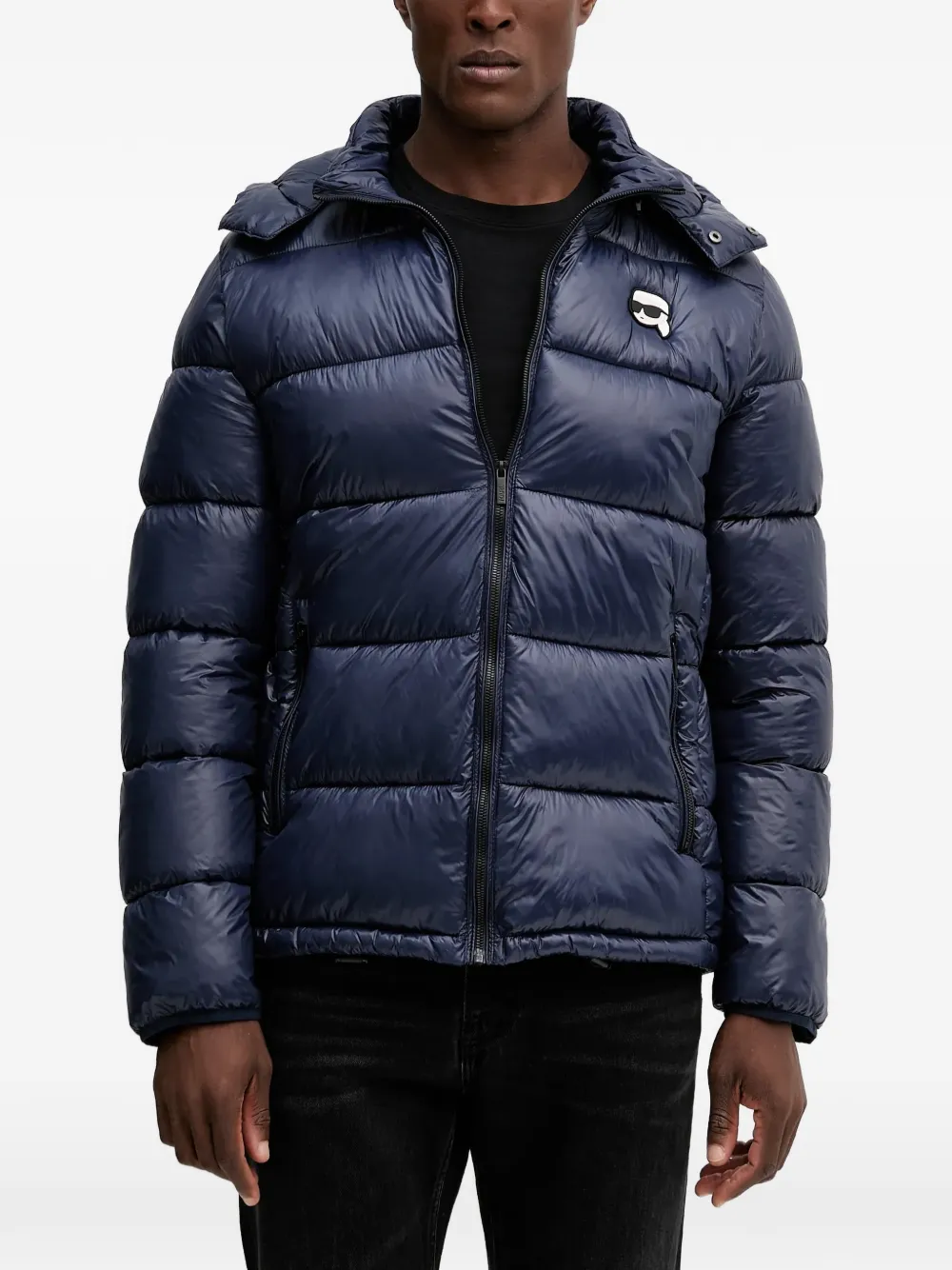 Karl Lagerfeld hooded logo-patch padded jacket | Blue | Image 1