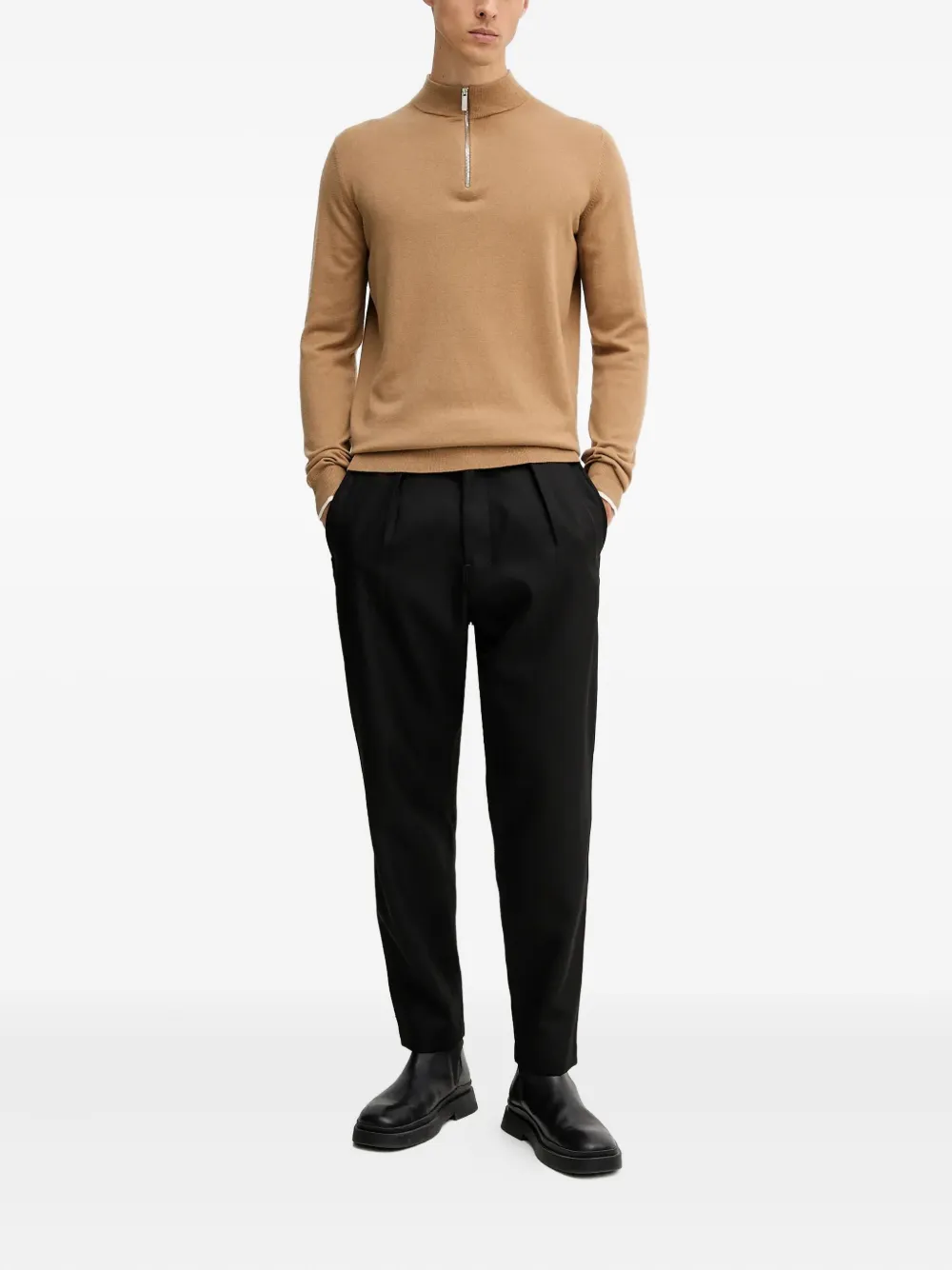 Karl Lagerfeld zip-up stripe-detail sweater - Beige