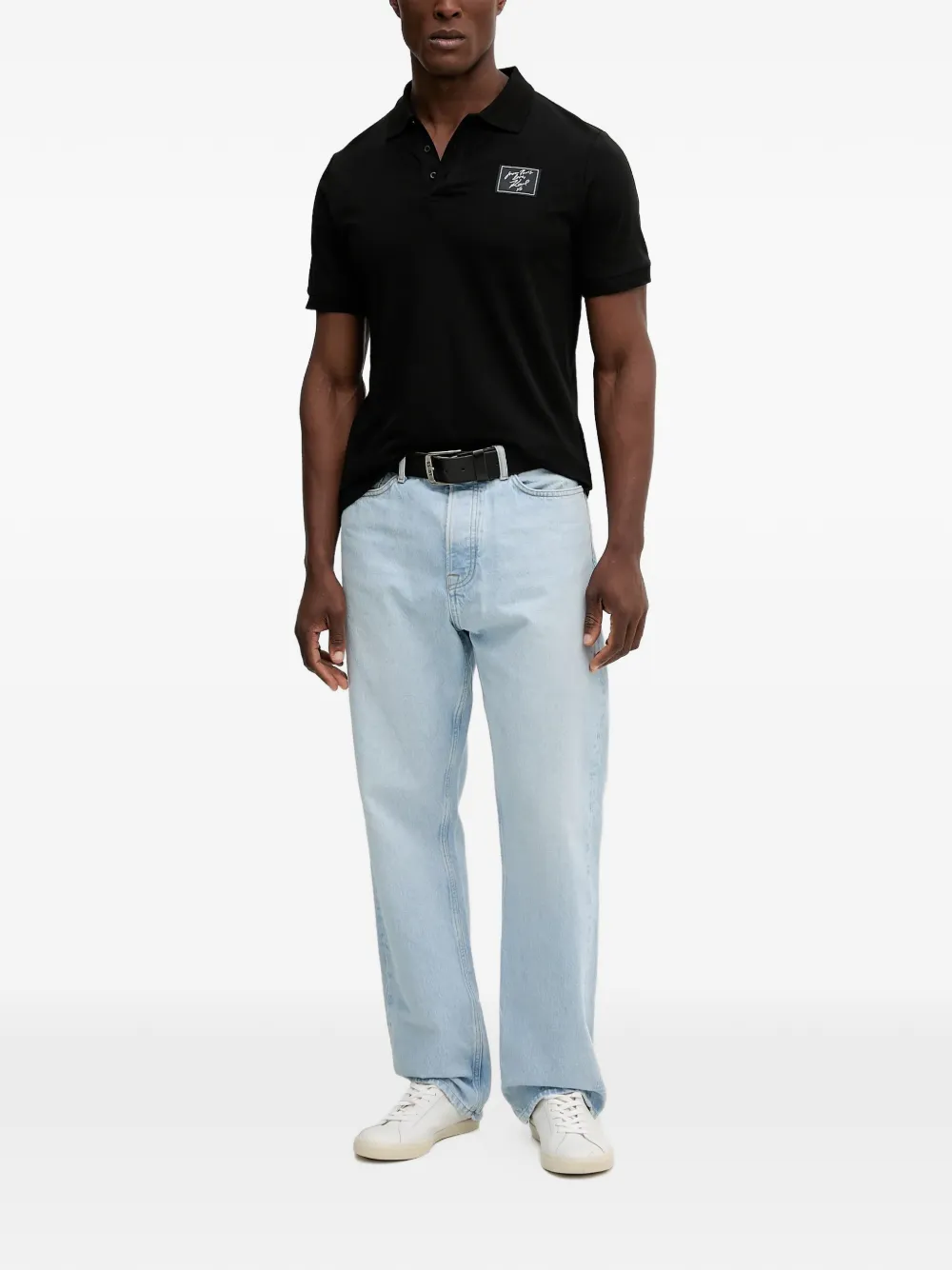 Karl Lagerfeld X Paris Hilton Patch Polo Shirt In Black