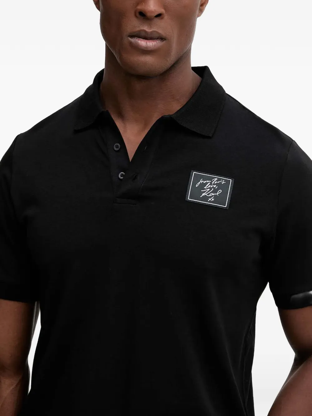 Karl Lagerfeld X Paris Hilton Patch Polo Shirt In Black