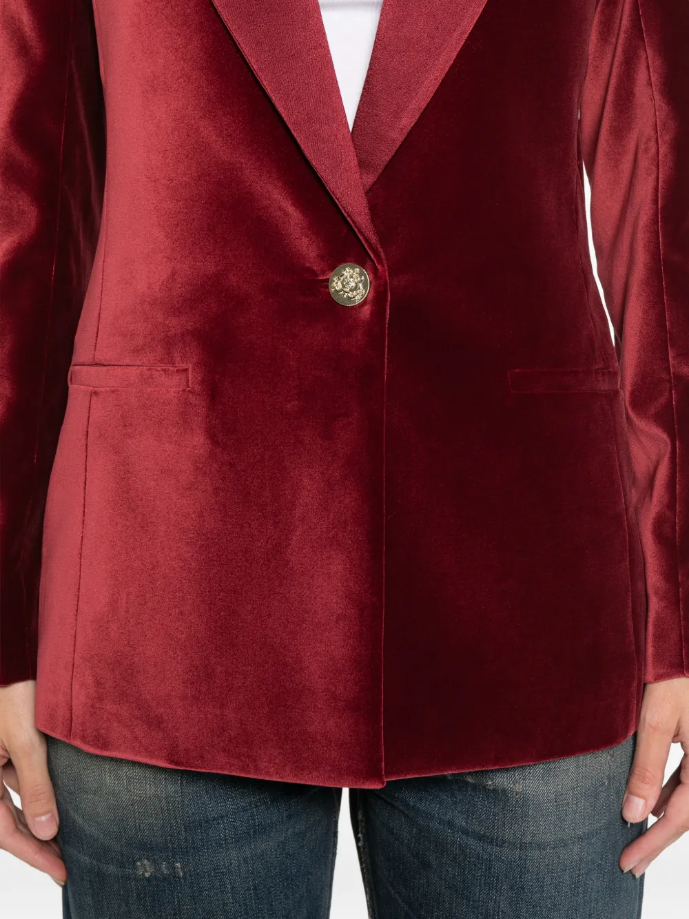 Alice And Olivia Velvet Single-breasted Jacket In Burgundy