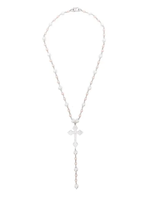 DARKAI Pearls Rosary beaded cross necklace