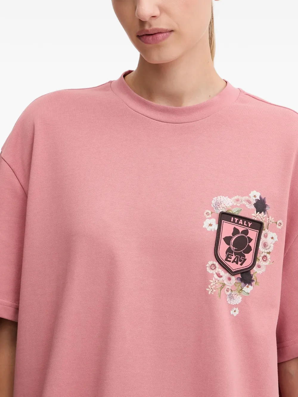 Ea7 Floral-print T-shirt In Pink