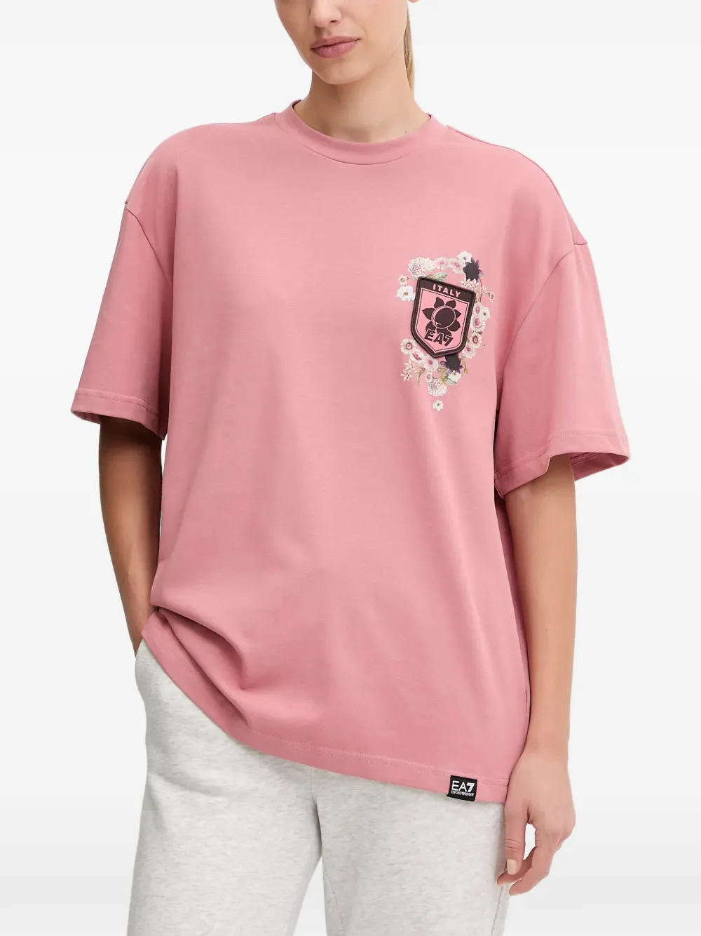 Ea7 Floral-print T-shirt In Pink