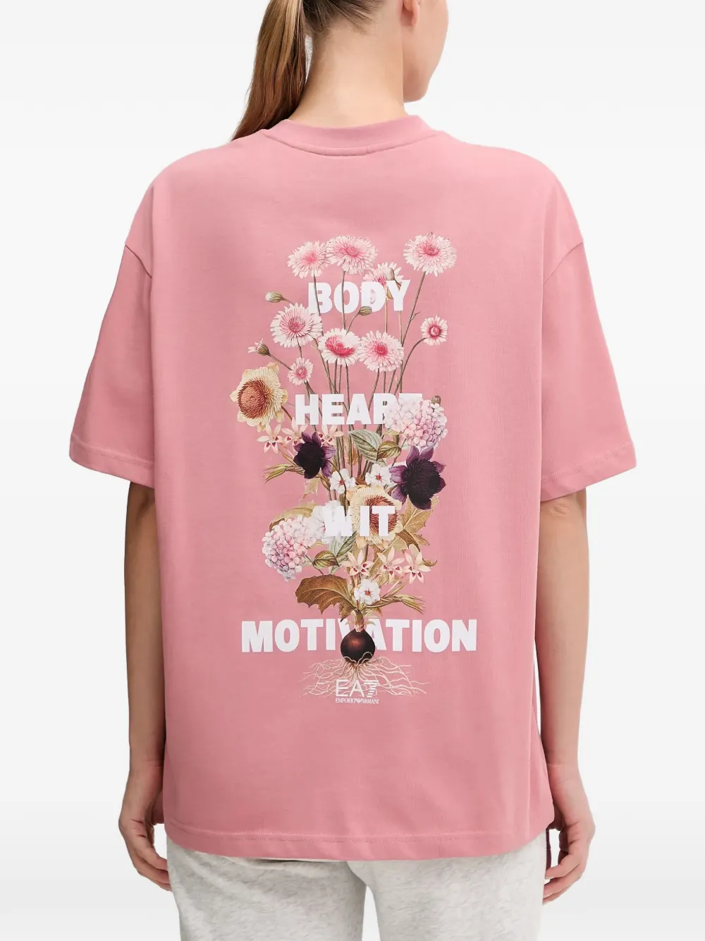 Ea7 Floral-print T-shirt In Pink