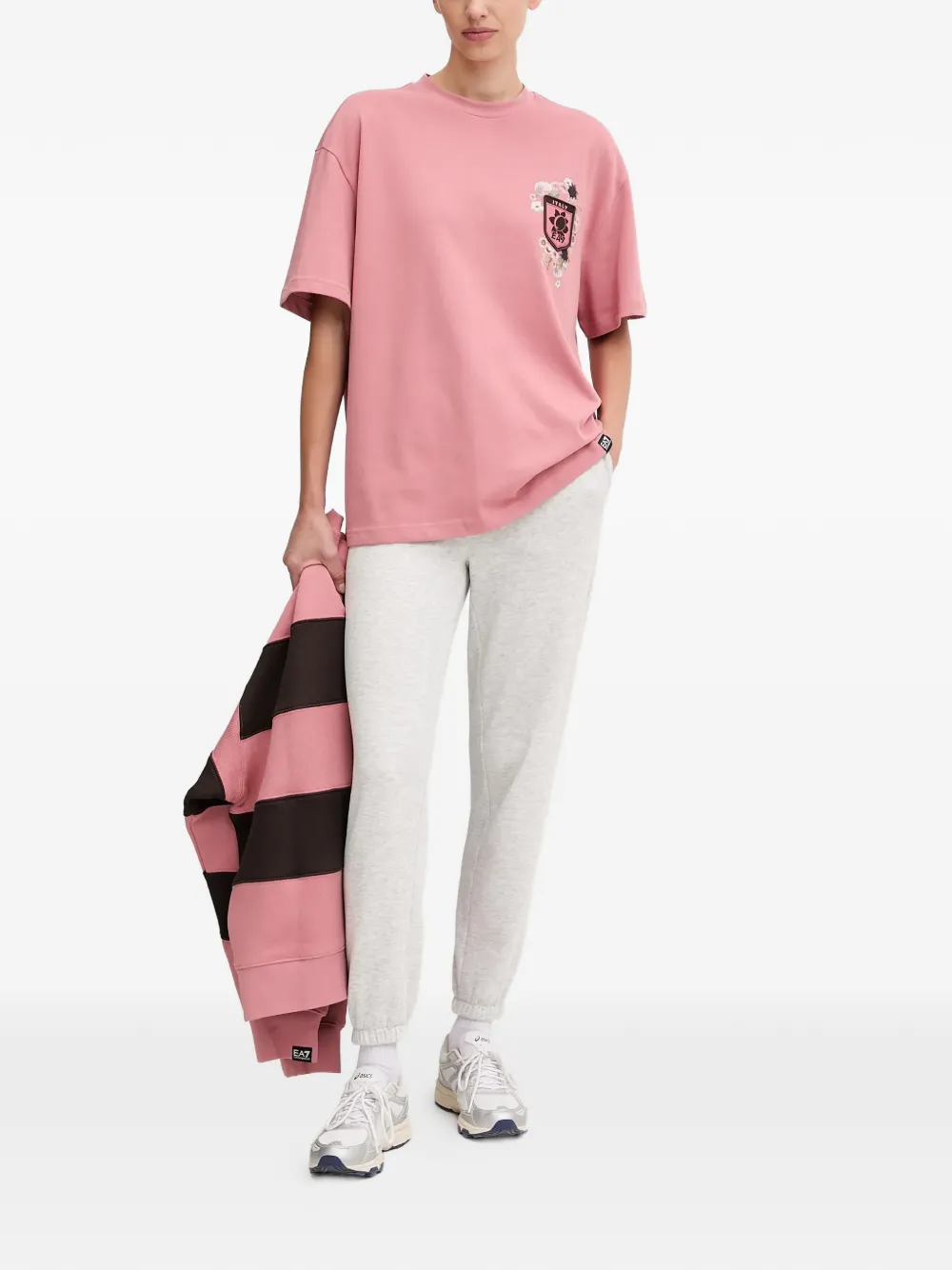 Ea7 Floral-print T-shirt In Pink