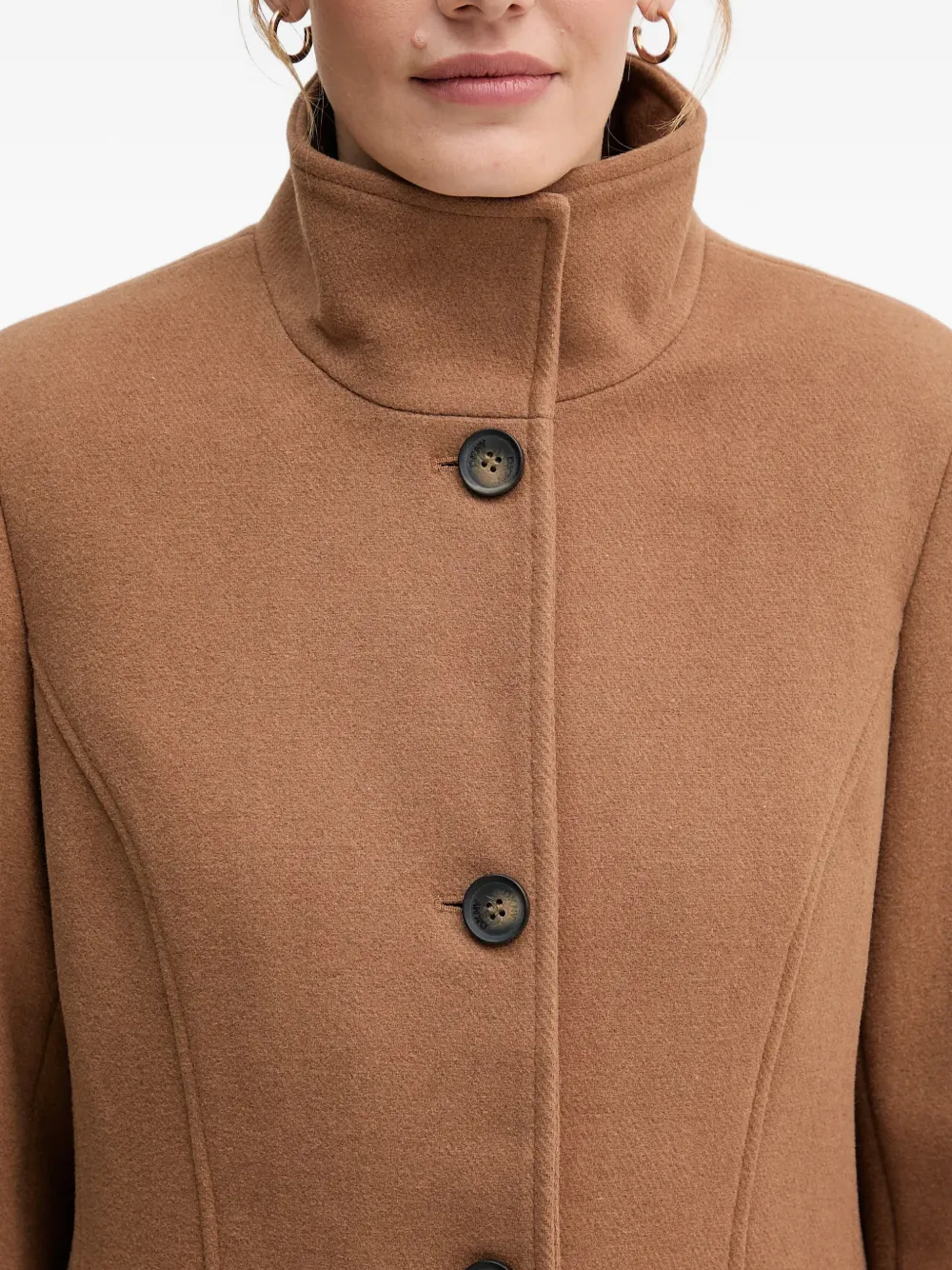 Dkny Button Funnel-neck Coat In Brown