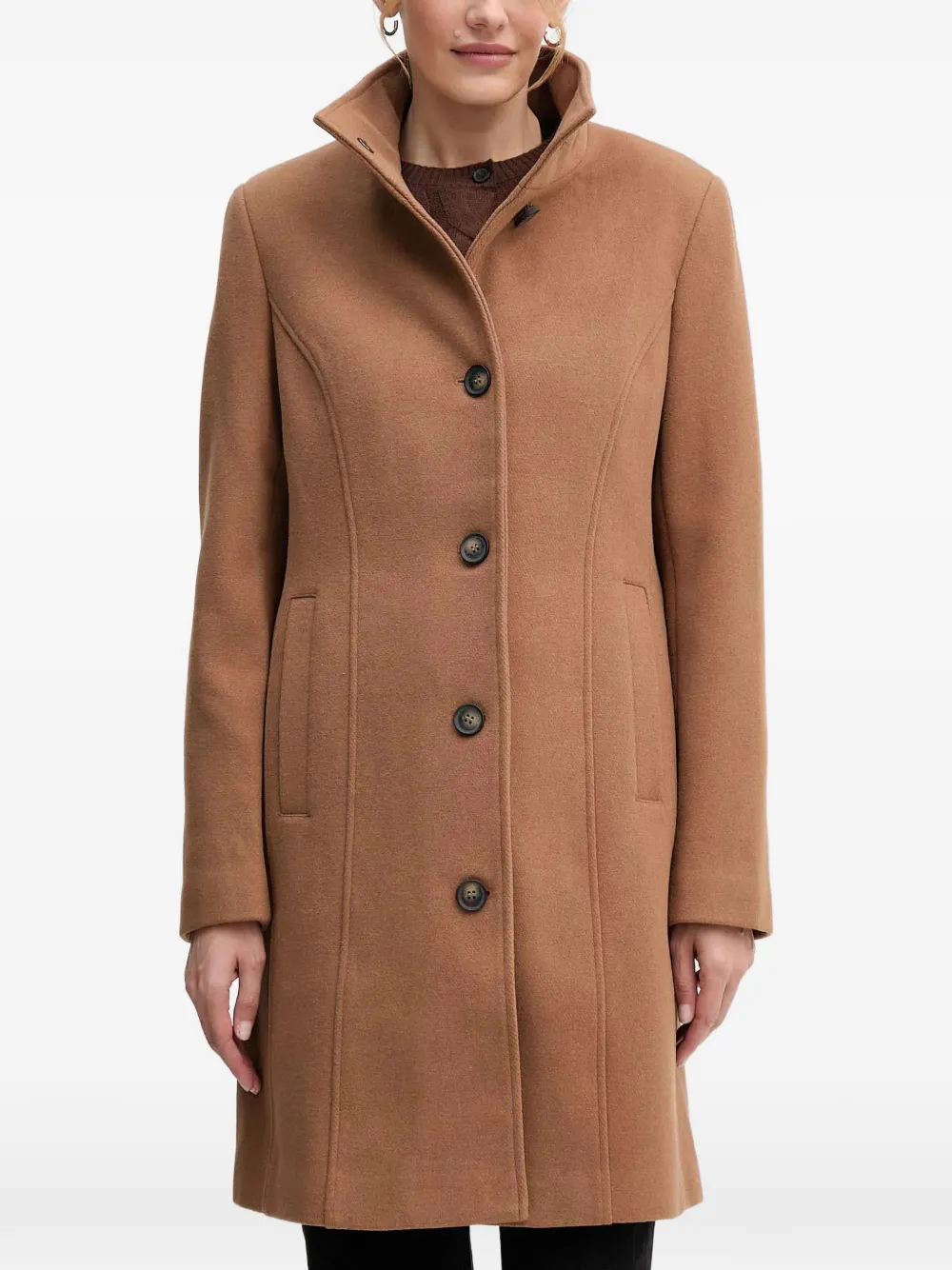 DKNY button funnel-neck coat | Brown | Image 1