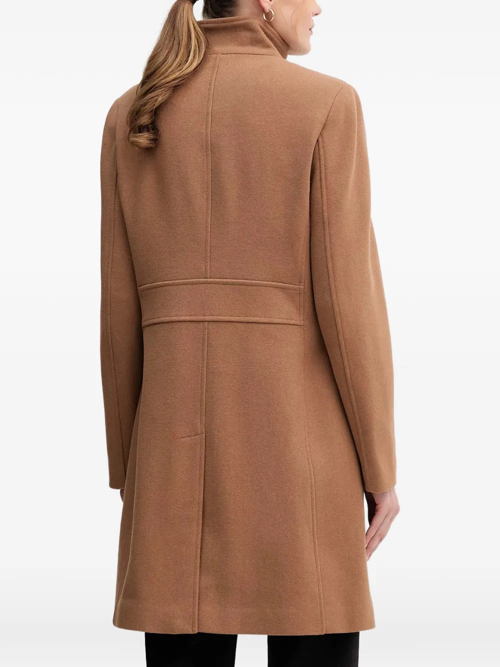 Dkny Button Funnel-neck Coat In Brown