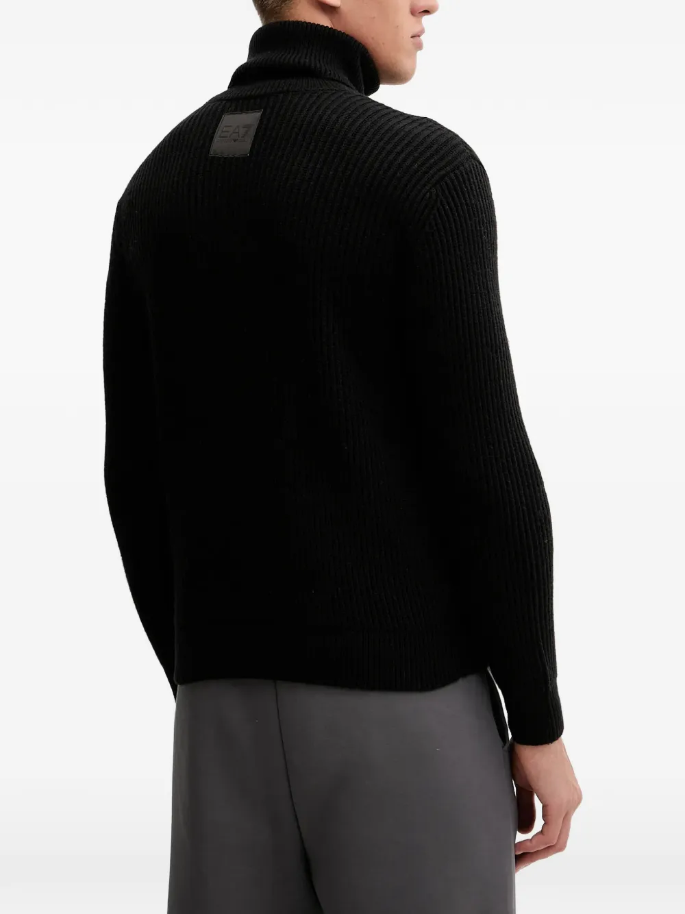Ea7 Roll-neck Graphic Sweater In Black