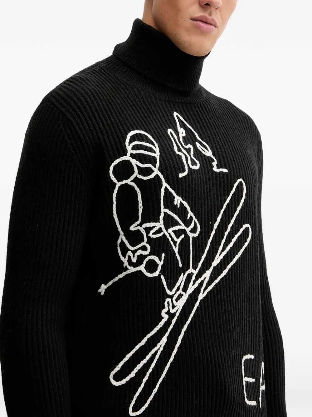 Ea7 Roll-neck Graphic Sweater In Black