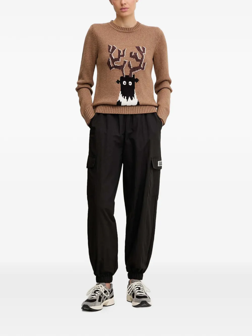 Ea7 Embroidered Sweater In Brown