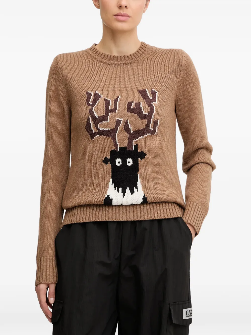 Ea7 Embroidered Sweater In Brown
