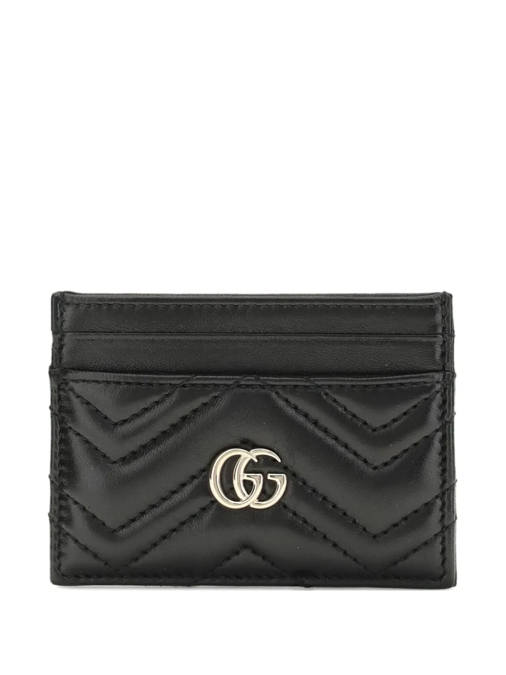 Gucci Gg Marmont Chevron Card Holder In Black