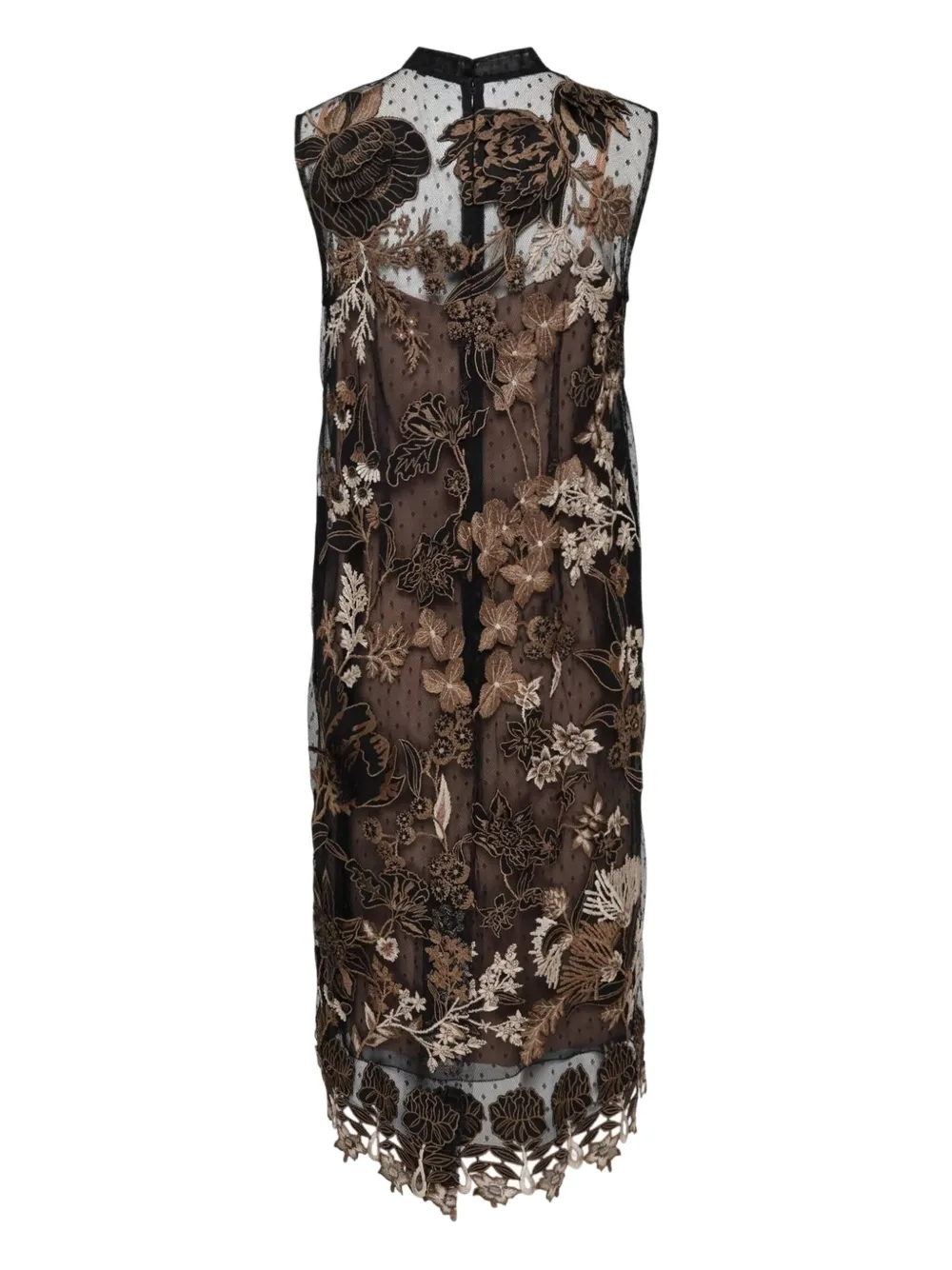 Biyan floral-embroidered 3D midi dress - Zwart