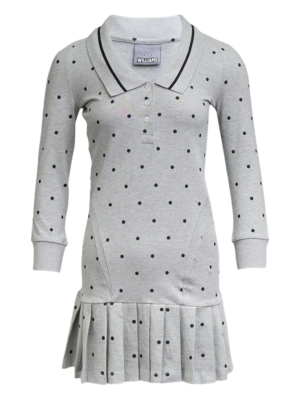 Ashley Williams Amelia Long-sleeve Polka-dot Mini Dress In Gray