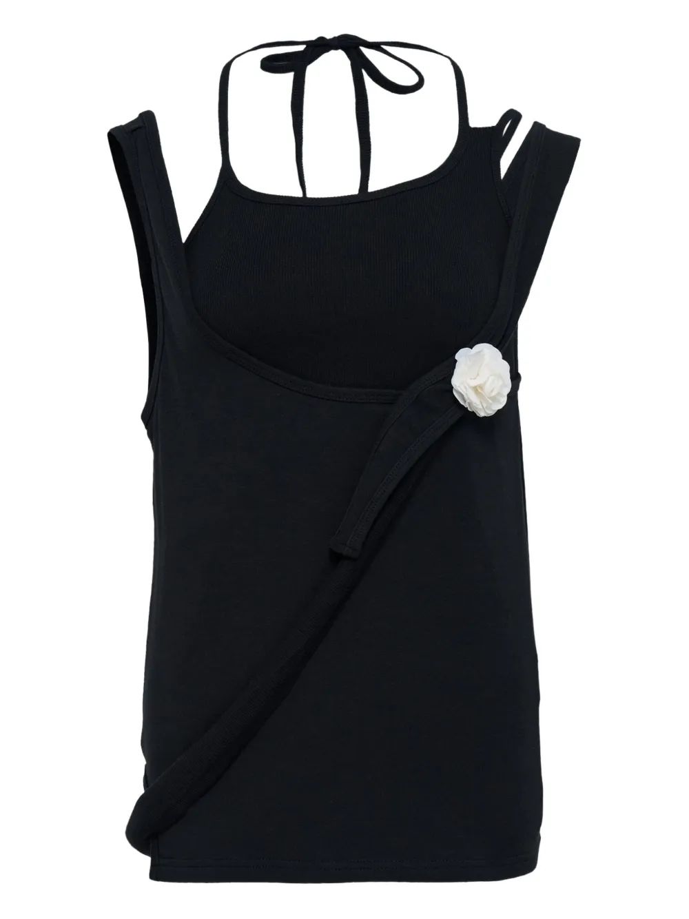 Hache floral-appliqué layered sleeveless top | Black | Image 1