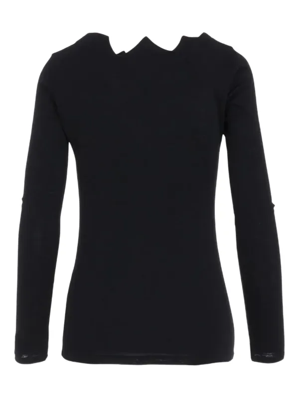 トップス Yohji Yamamoto Long-sleeved top Yohji Yamamoto zig-zag Neckline long-sleeves Top | Black | FARFETCH