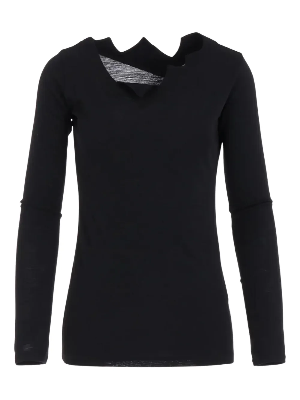 Yohji Yamamoto zig-zag neckline long-sleeves top | Black | Image 1