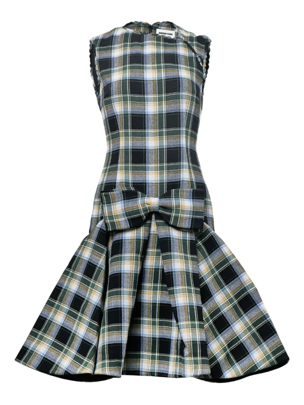 Shushu-tong Asymmetric Checked Dress In Green