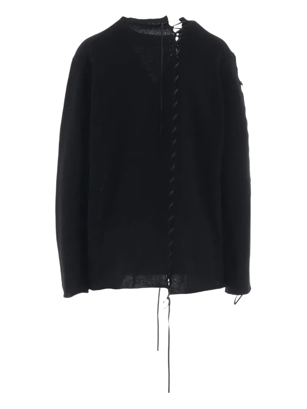Yohji Yamamoto String-detail Round-neck Wool Top In Black
