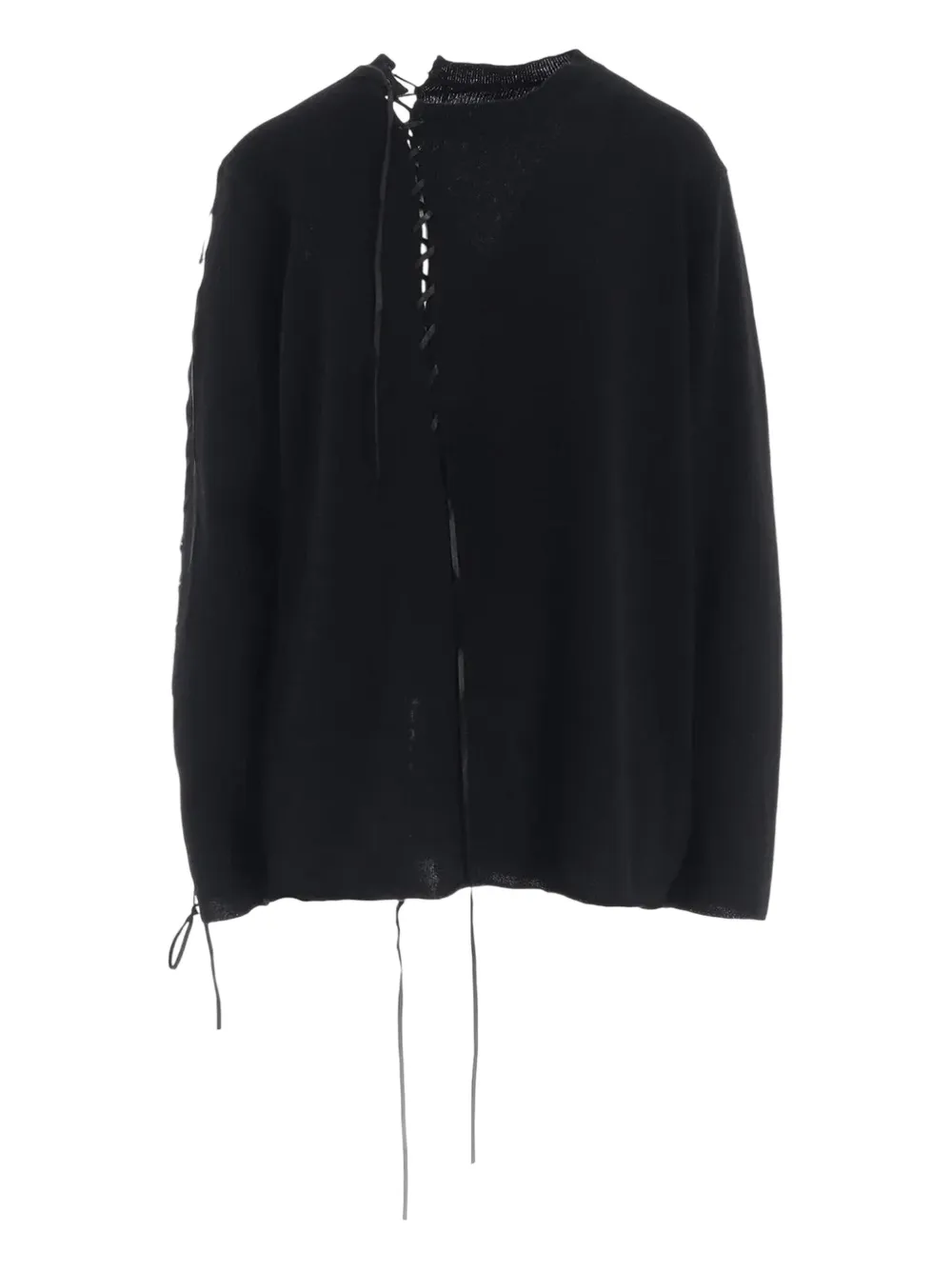 Yohji Yamamoto String-detail Round-neck Wool Top In Black