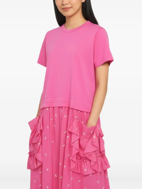 pink leaf dress Pleated Locust Leaf Dress with Asymentrical Hemline