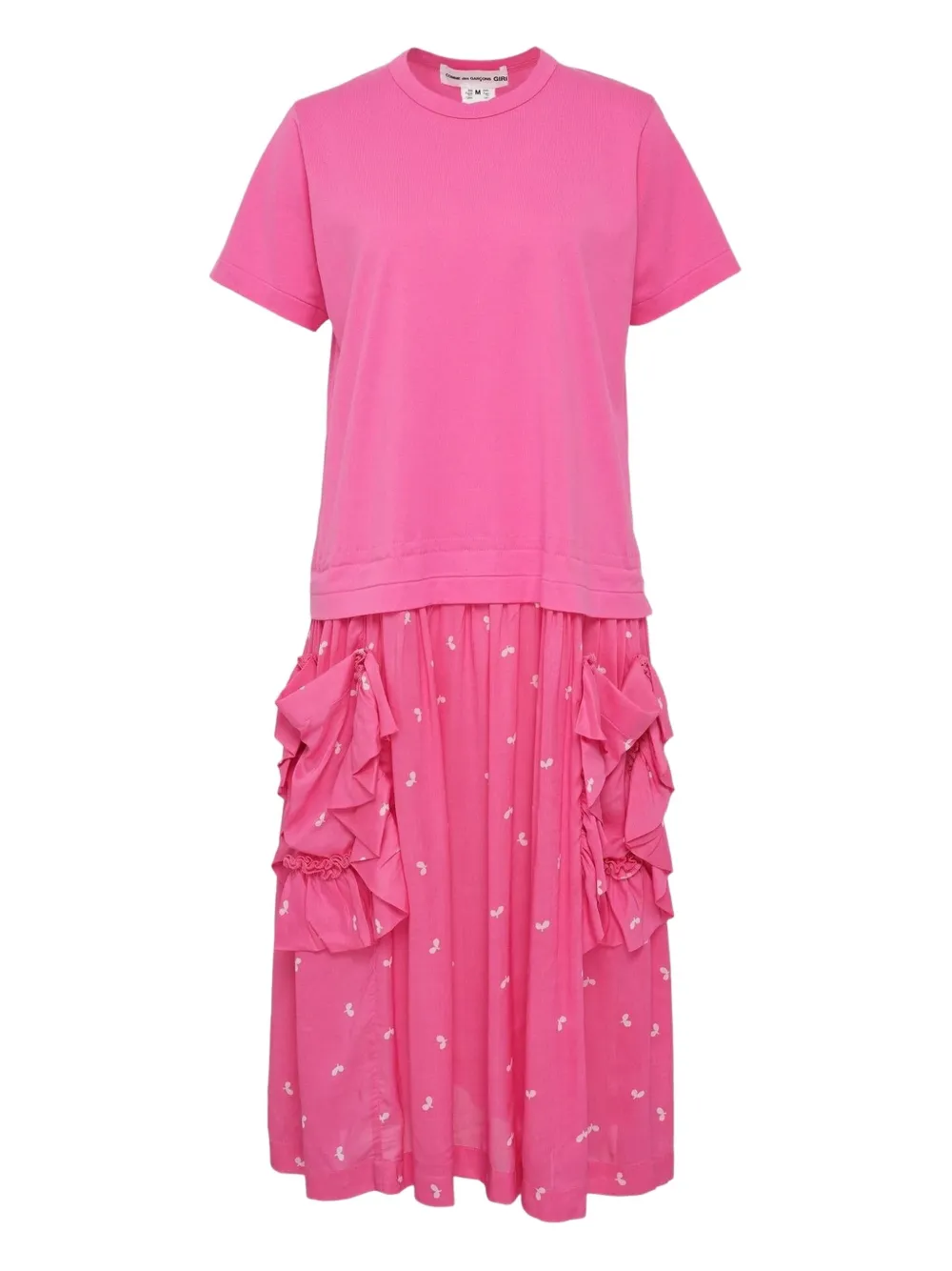 Comme Des Garcons Girl Side Frills Leaf Pattern Midi Dress In Pink