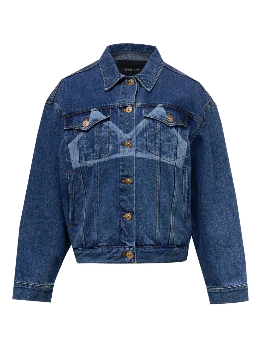 Pushbutton Bra Print Denim Jacket In Blue