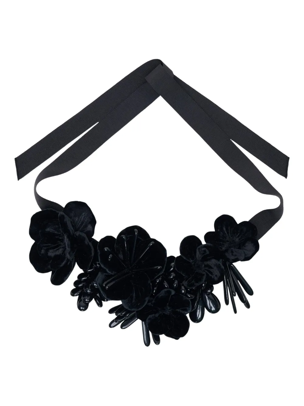 Biyan Flower Velvet Necklace In Black