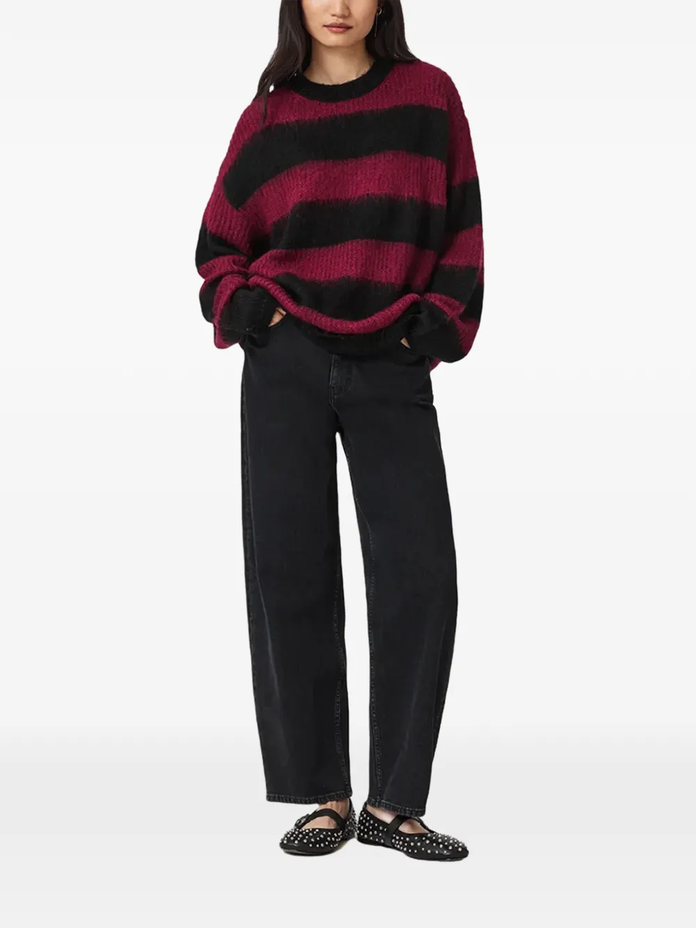  Allsaints Onyx Striped Long-sleeve Sweater - Black 