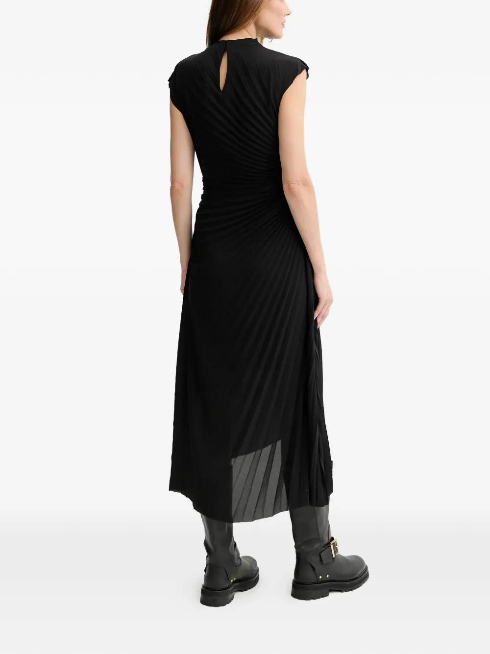 Allsaints Rayanna Pleated Asymmetric Dress In Black