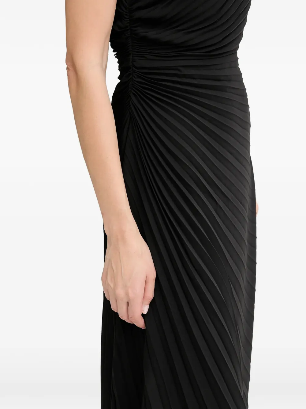 Allsaints Rayanna Pleated Asymmetric Dress In Black