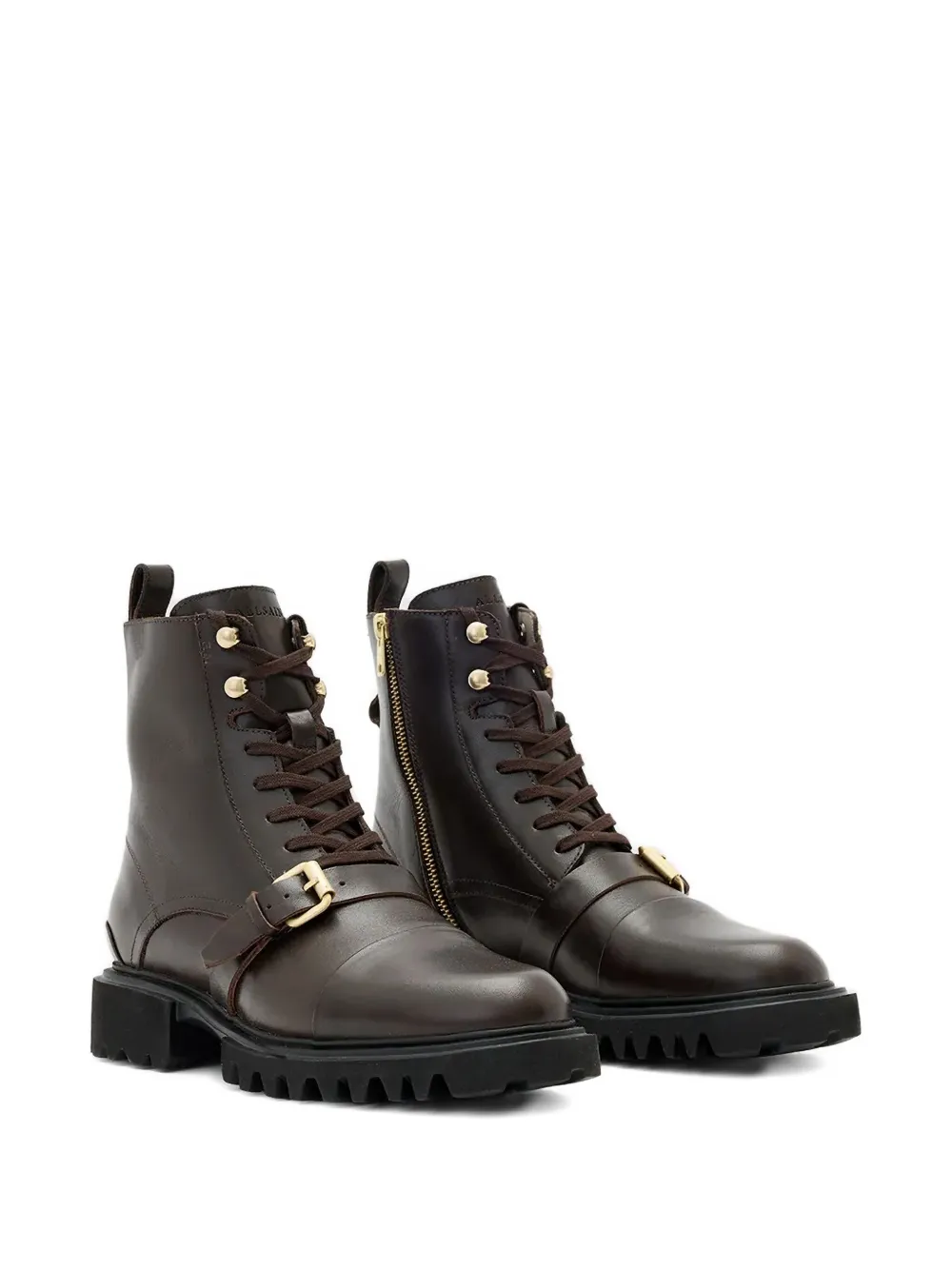 Allsaints Buckle Lace-up Boot In Brown