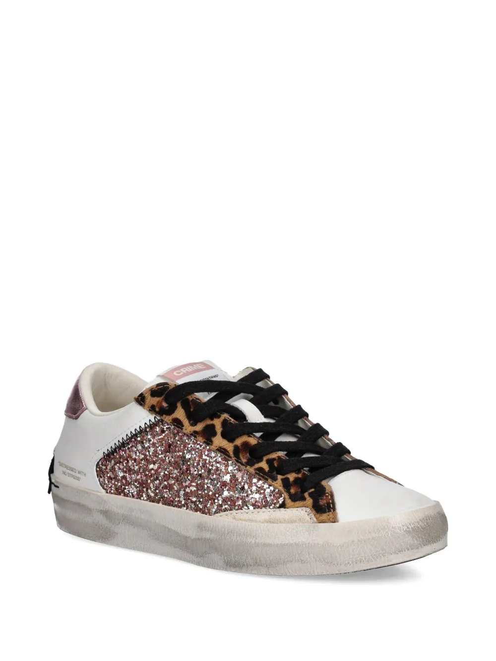Crime London Sneakers met luipaardprint en glitter Wit