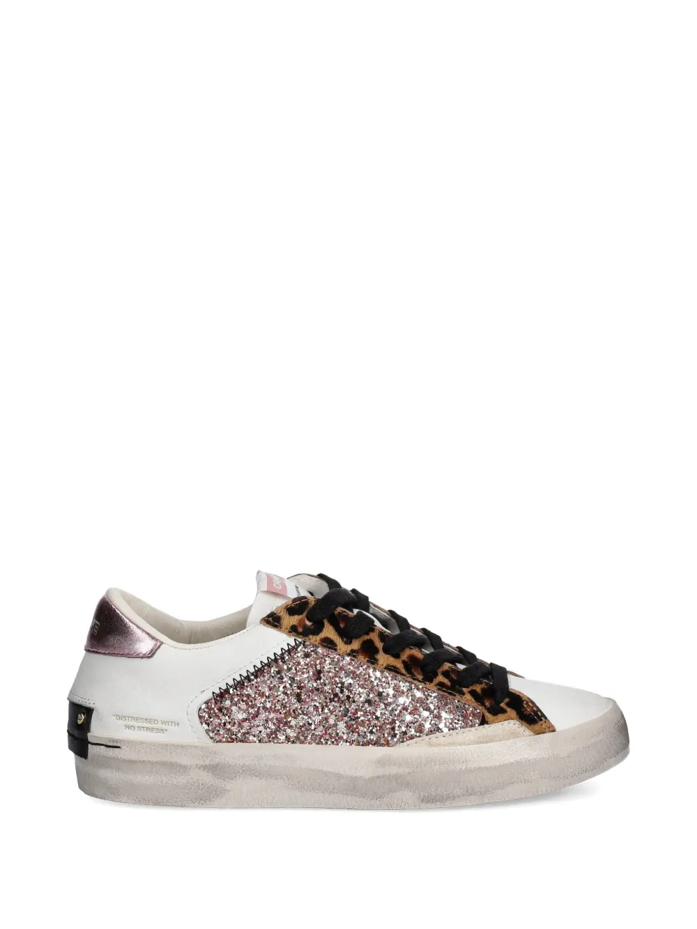 Crime London Sneakers met luipaardprint en glitter Wit