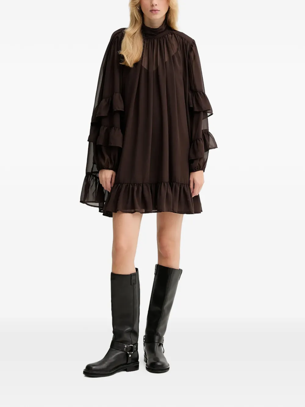 Gestuz ruffled high-neck dress - Bruin