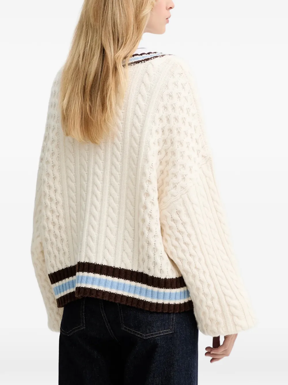 Gestuz Gestreepte kabelgebreide trui Beige