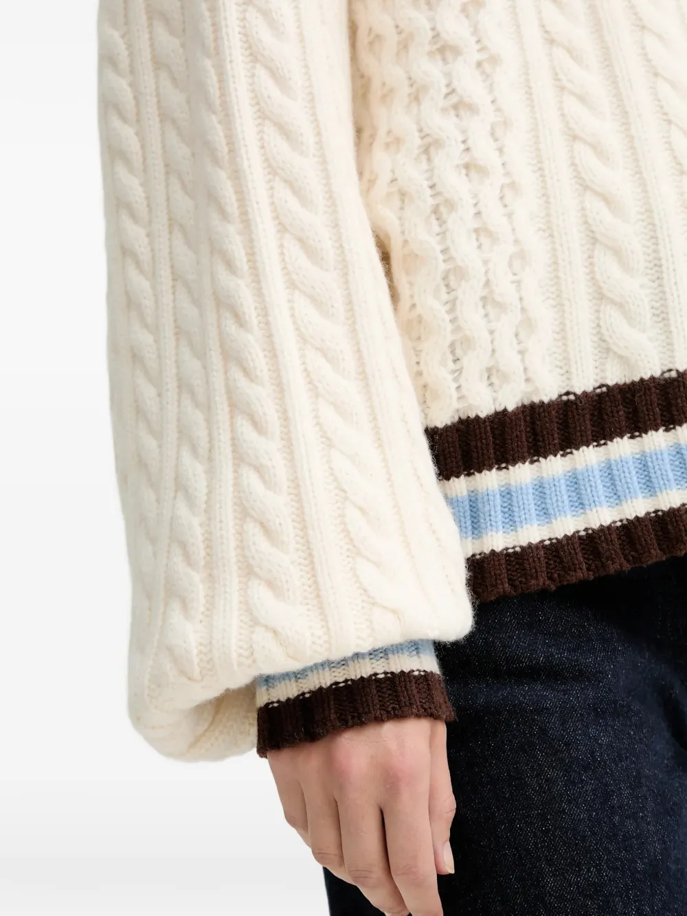 Gestuz Gestreepte kabelgebreide trui Beige