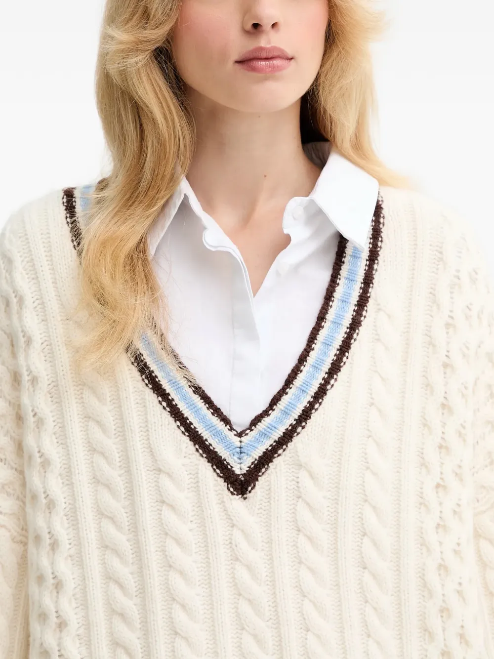 Gestuz Gestreepte kabelgebreide trui Beige