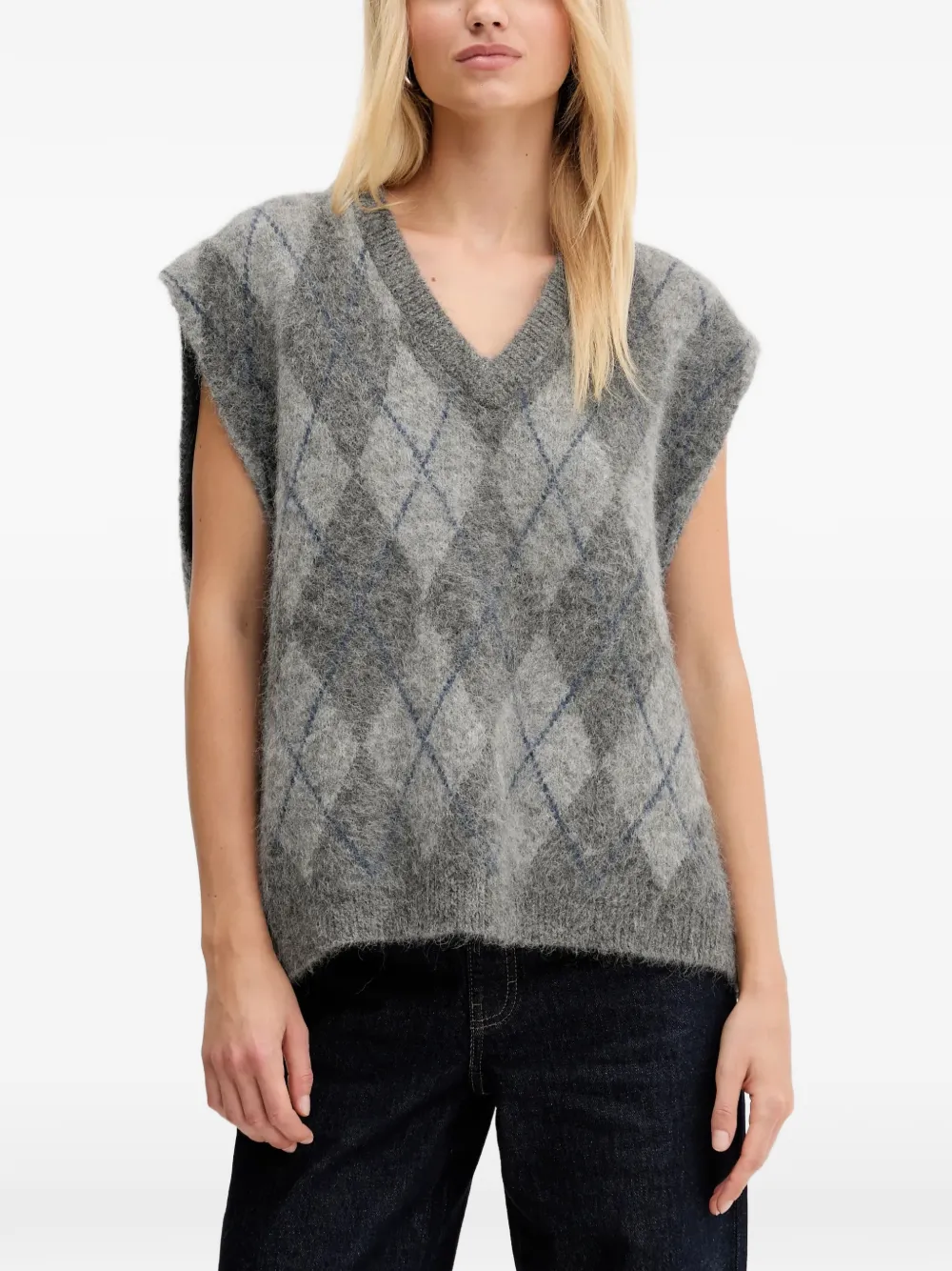 Gestuz argyle-knit V-neck vest