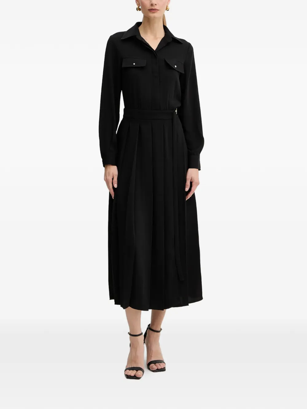 LIU JO pleated shirt midi dress - Nero