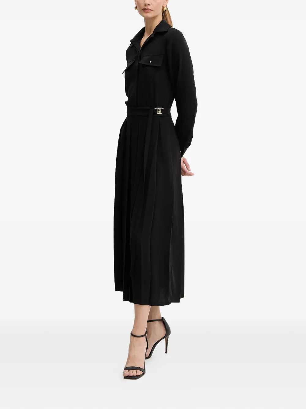 LIU JO pleated shirt midi dress - Zwart