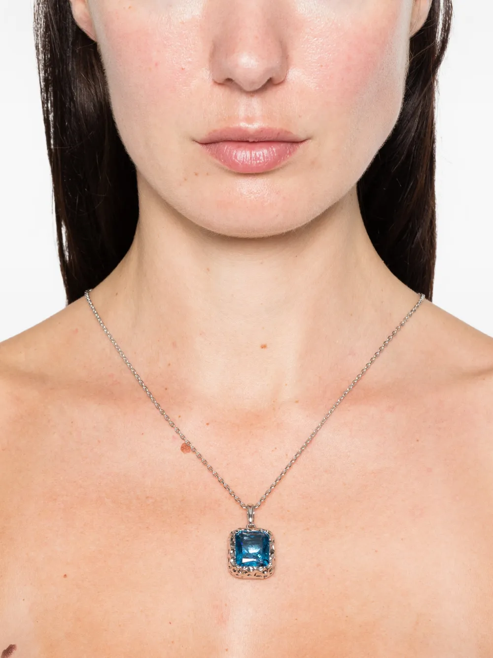 Darkai Radiant Aquamarine Square Stone Pendant Necklace In Blue